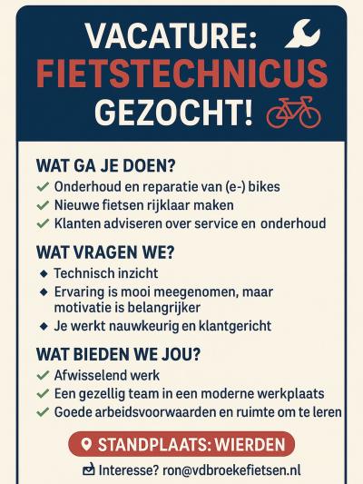 Vacature: Fietstechnicus gezocht! 
