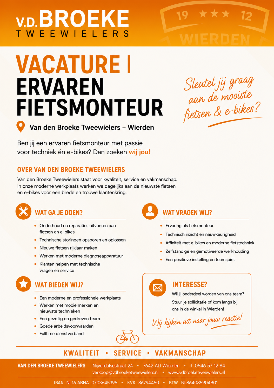Vacature: Fietstechnicus gezocht! 